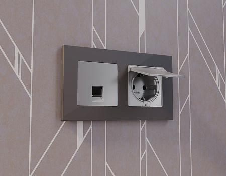 Лицевая панель для электрической розетки с заземлением со шторками и крышкой IP44 QUANT Ambrella Volt ALFA AP5080 Лицевая панель для электрической розетки с заземлением со шторками и крышкой IP44 QUANT Ambrella Volt ALFA AP5080