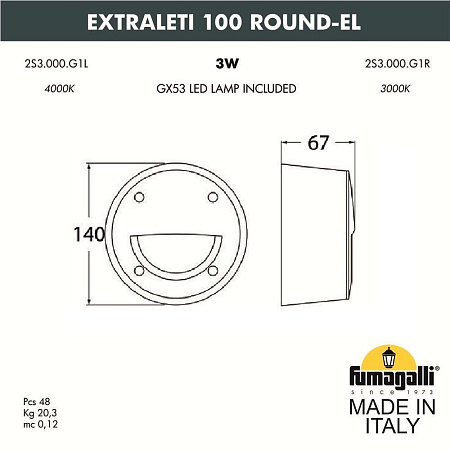 Светильник для подсветки лестниц накладной FUMAGALLI EXTRALETI 100 Round-EL 2S3.000.000.LYG1L Светильник для подсветки лестниц накладной FUMAGALLI EXTRALETI 100 Round-EL 2S3.000.000.LYG1L