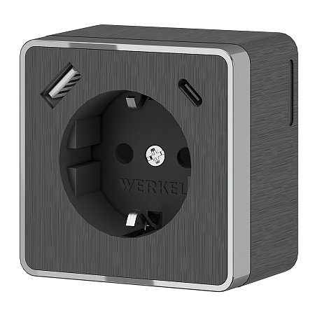 Розетка с заземлением, шторками и USB тип A+C Gallant (графит рифленый) Werkel W5071704