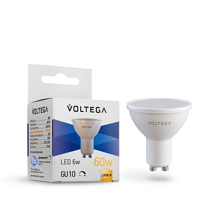 Лампа светодиодная диммируемая GU10 5W 2700K Voltega Simple 7238