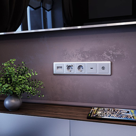 Розетка с заземлением, шторками и USBх2 серебряная Werkel W1171506 4690389156458 a051497