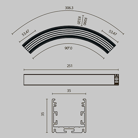 Радиусный профиль 35x35 Ø320мм 1/4 круга Maytoni ALM-3535R-B-D-90°-0.3M