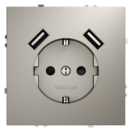 Розетка встраиваемая VOLTUM S70 с заземлением и защитными шторками, с USB, A+A, (кашемир) VLS040403 Розетка встраиваемая VOLTUM S70 с заземлением и защитными шторками, с USB, A+A, (кашемир) VLS040403