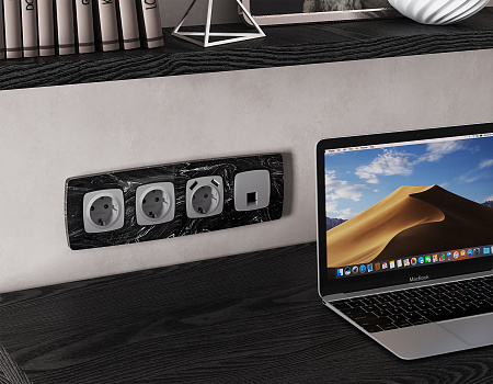 Комплект механизма компьютерной розетки RJ-45 (8P8C) CAT6A экранированной с защитной шторкой Ambrella Volt Omega MO512005 Комплект механизма компьютерной розетки RJ-45 (8P8C) CAT6A экранированной с защитной шторкой Ambrella Volt Omega MO512005