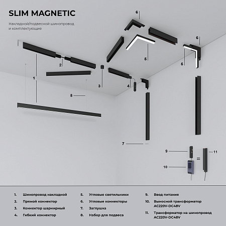 Шинопровод магнитный накладной (черный) (3 м) Elektrostandard Slim Magnetic 85127/00 a062324