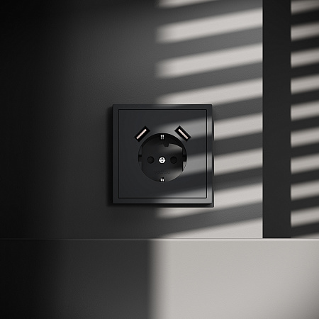 Розетка встраиваемая VOLTUM S70 с заземлением и защитными шторками, с USB, A+A, (графит) VLS040407 Розетка встраиваемая VOLTUM S70 с заземлением и защитными шторками, с USB, A+A, (графит) VLS040407