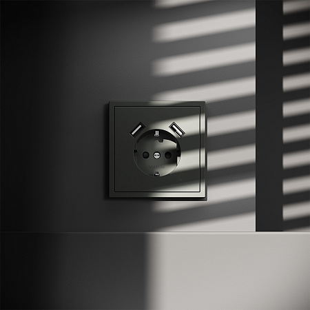 Розетка встраиваемая VOLTUM S70 с заземлением и защитными шторками, с USB, A+A, (титан) VLS040406 Розетка встраиваемая VOLTUM S70 с заземлением и защитными шторками, с USB, A+A, (титан) VLS040406