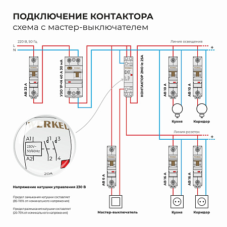 Контактор модульный 20 A 2NO (1 мод.) Werkel W941M20O a069473