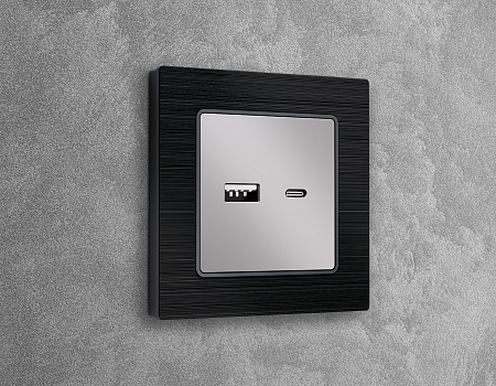 Лицевая панель для розетки 2USB тип A+C QUANT Ambrella Volt ALFA AP4110