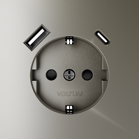 Розетка встраиваемая VOLTUM S70 с заземлением и защитными шторками, с USB, A+С, (шелк) VLS040504