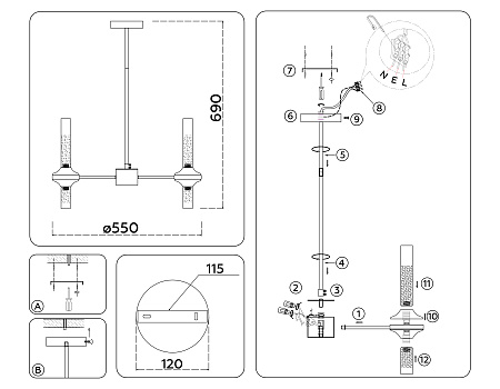 Люстра на штанге Ambrella light LH55358 Люстра на штанге Ambrella light LH55358