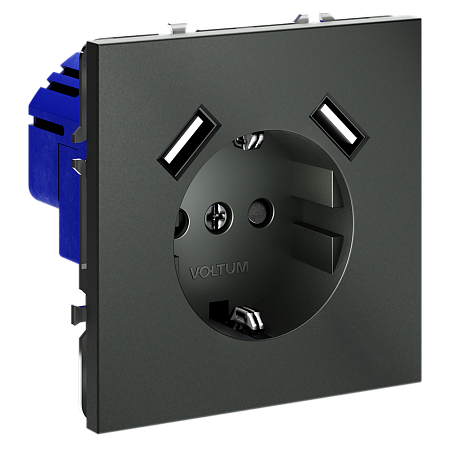 Розетка встраиваемая VOLTUM S70 с заземлением и защитными шторками, с USB, A+A, (титан) VLS040406 Розетка встраиваемая VOLTUM S70 с заземлением и защитными шторками, с USB, A+A, (титан) VLS040406