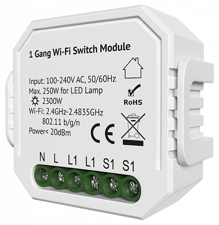 Контроллер-выключатель Wi-Fi для смартфонов и планшетов Denkirs Relay RL1001-SM/1