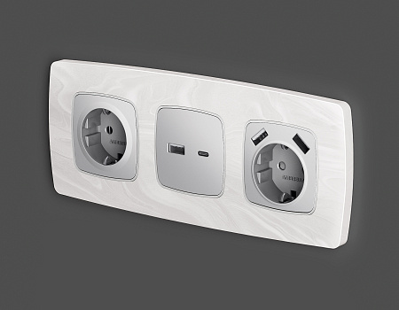 Лицевая панель для розетки 2USB тип A+C QUANT Ambrella Volt OMEGA OP4110