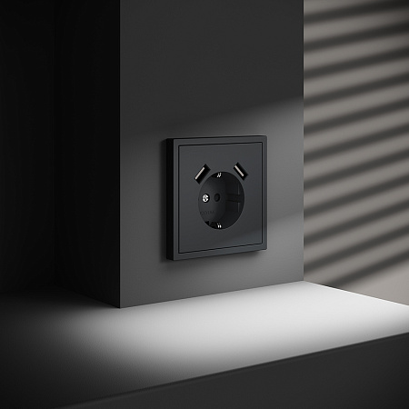 Розетка встраиваемая VOLTUM S70 с заземлением и защитными шторками, с USB, A+A, (графит) VLS040407 Розетка встраиваемая VOLTUM S70 с заземлением и защитными шторками, с USB, A+A, (графит) VLS040407