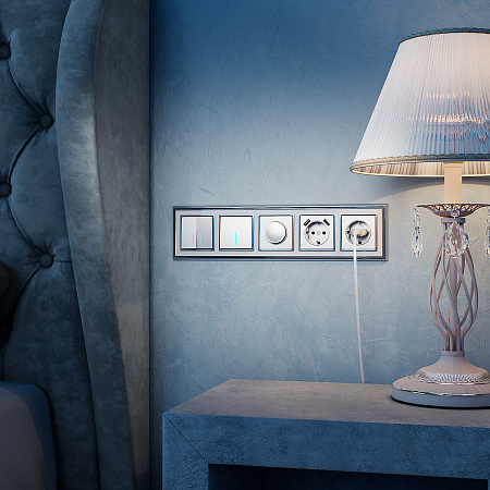 Выключатель двухклавишный с подсветкой Werkel серебряный W1120106 Выключатель двухклавишный с подсветкой Werkel серебряный W1120106