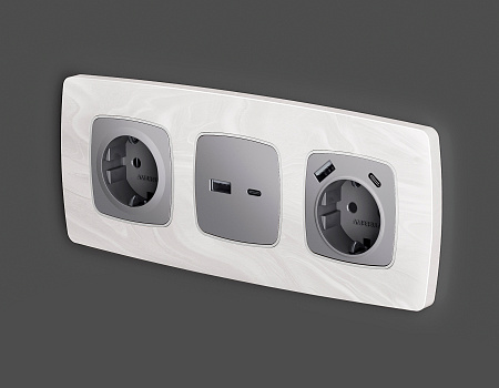 Лицевая панель для электрической розетки с заземлением со шторками 2USB A+C QUANT Ambrella Volt OMEGA OP5100 Лицевая панель для электрической розетки с заземлением со шторками 2USB A+C QUANT Ambrella Volt OMEGA OP5100