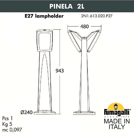 Ландшафтный светильник FUMAGALLI PINELA 2L 2N1.613.020.LYF1R