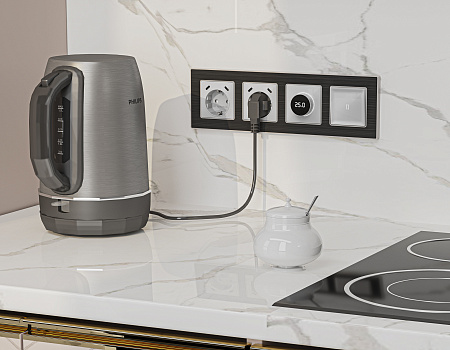 Комплект механизма терморегулятора с цифровым дисплеем с подсветкой и датчиком для теплого пола 16A-250V Ambrella Volt Alfa MA405810