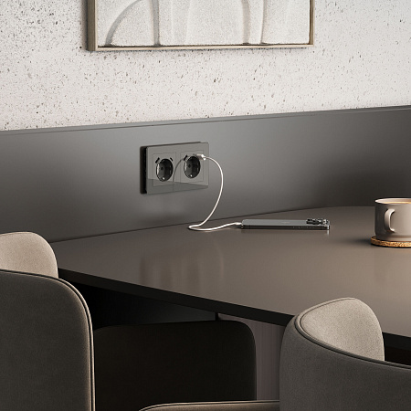 Розетка с заземлением, шторками и USB тип A+C Werkel графит W1171744
