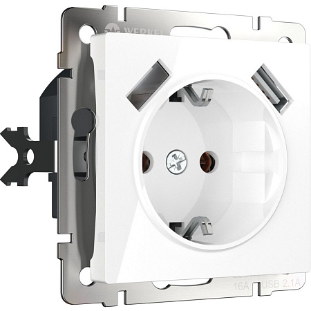 Розетка с заземлением, шторками и USBх2 белая Werkel W1171501 4690389155345 a051141