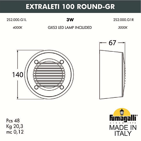 Светильник для подсветки лестниц накладной FUMAGALLI EXTRALETI 100 Round-GR 2S2.000.000.WYG1L Светильник для подсветки лестниц накладной FUMAGALLI EXTRALETI 100 Round-GR 2S2.000.000.WYG1L