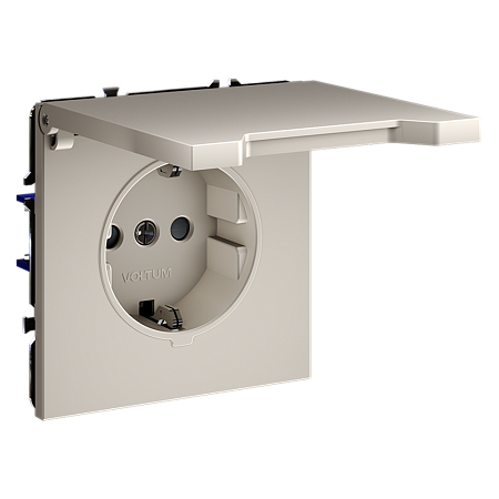 Розетка встраиваемая VOLTUM S70 с заземлением, защитными шторками и крышкой (кашемир) VLS040303 Розетка встраиваемая VOLTUM S70 с заземлением, защитными шторками и крышкой (кашемир) VLS040303