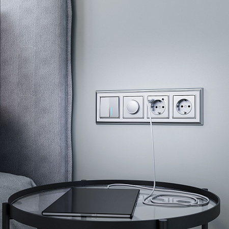 Выключатель двухклавишный с подсветкой Werkel серебряный W1120106 Выключатель двухклавишный с подсветкой Werkel серебряный W1120106