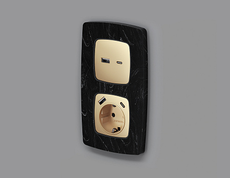 Лицевая панель для электрической розетки с заземлением со шторками 2USB A+C QUANT AP6100 Ambrella Volt ALFA OP6100 Лицевая панель для электрической розетки с заземлением со шторками 2USB A+C QUANT AP6100 Ambrella Volt ALFA OP6100