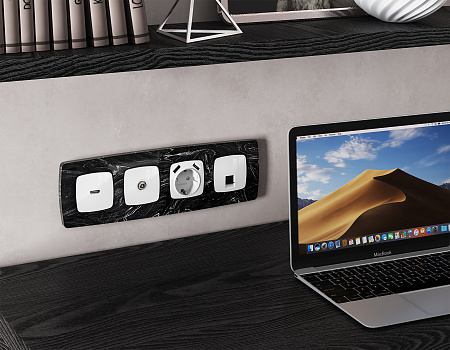 Комплект механизма компьютерной розетки RJ-45 (8P8C) CAT6A экранированной с защитной шторкой Ambrella Volt Omega MO112005 Комплект механизма компьютерной розетки RJ-45 (8P8C) CAT6A экранированной с защитной шторкой Ambrella Volt Omega MO112005