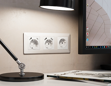 Лицевая панель для электрической розетки с заземлением со шторками 2USB QUANT Ambrella Volt ALFA AP1090 Лицевая панель для электрической розетки с заземлением со шторками 2USB QUANT Ambrella Volt ALFA AP1090