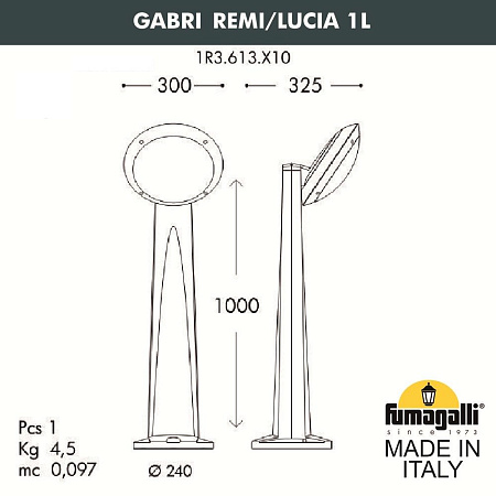 Ландшафтный светильник наклонный FUMAGALLI GABRI REMI/LUCIA 1L 1R3.613.X10.AYE27