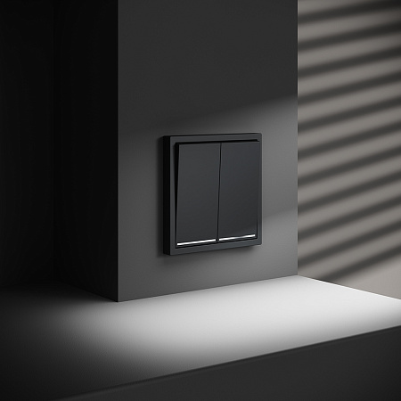 Проходной переключатель встраиваемый VOLTUM S70 двухклавишный с подсветкой (графит) VLS020407 Проходной переключатель встраиваемый VOLTUM S70 двухклавишный с подсветкой (графит) VLS020407