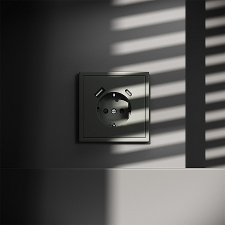 Розетка встраиваемая VOLTUM S70 с заземлением и защитными шторками, с USB, A+С, (титан) VLS040506 Розетка встраиваемая VOLTUM S70 с заземлением и защитными шторками, с USB, A+С, (титан) VLS040506