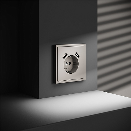 Розетка встраиваемая VOLTUM S70 с заземлением и защитными шторками, с USB, A+A, (кашемир) VLS040403 Розетка встраиваемая VOLTUM S70 с заземлением и защитными шторками, с USB, A+A, (кашемир) VLS040403