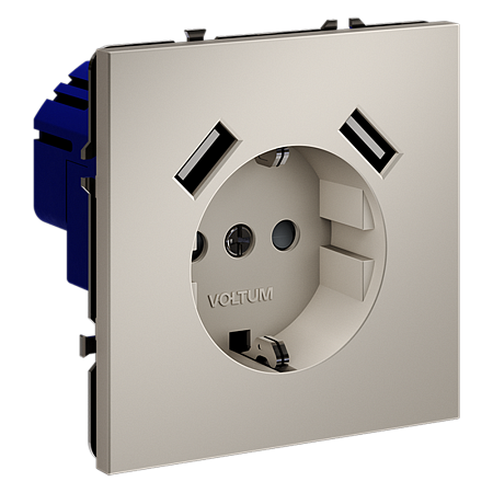 Розетка встраиваемая VOLTUM S70 с заземлением и защитными шторками, с USB, A+A, (кашемир) VLS040403 Розетка встраиваемая VOLTUM S70 с заземлением и защитными шторками, с USB, A+A, (кашемир) VLS040403