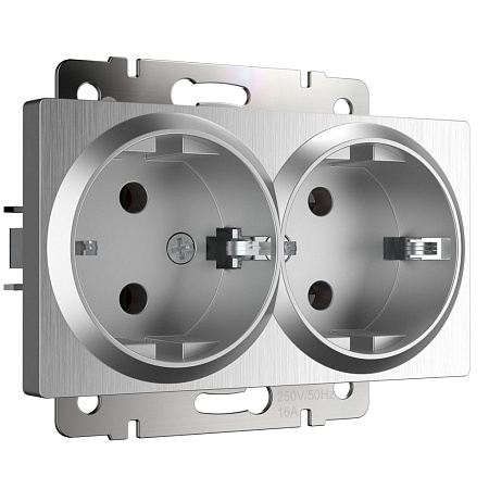 Розетка двойная с заземлением серебряная рифленая Werkel W1172009 4690389159831 a051347