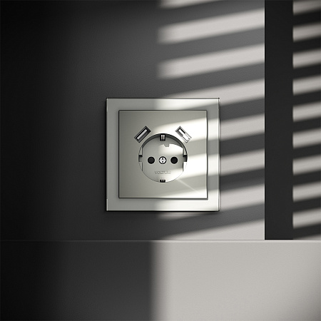 Розетка встраиваемая VOLTUM S70 с заземлением и защитными шторками, с USB, A+A, (сталь) VLS040405 Розетка встраиваемая VOLTUM S70 с заземлением и защитными шторками, с USB, A+A, (сталь) VLS040405