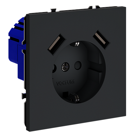Розетка встраиваемая VOLTUM S70 с заземлением и защитными шторками, с USB, A+A, (графит) VLS040407 Розетка встраиваемая VOLTUM S70 с заземлением и защитными шторками, с USB, A+A, (графит) VLS040407
