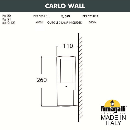 Уличный настенный светильник FUMAGALLI CARLO WALL DR1.570.000.LXU1L Уличный настенный светильник FUMAGALLI CARLO WALL DR1.570.000.LXU1L