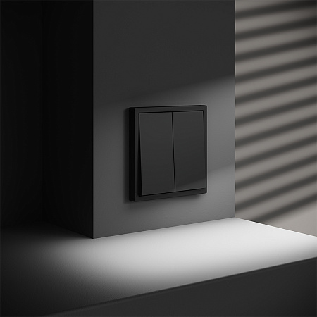 Проходной переключатель встраиваемый VOLTUM S70 двухклавишный (черный матовый) VLS020308 Проходной переключатель встраиваемый VOLTUM S70 двухклавишный (черный матовый) VLS020308