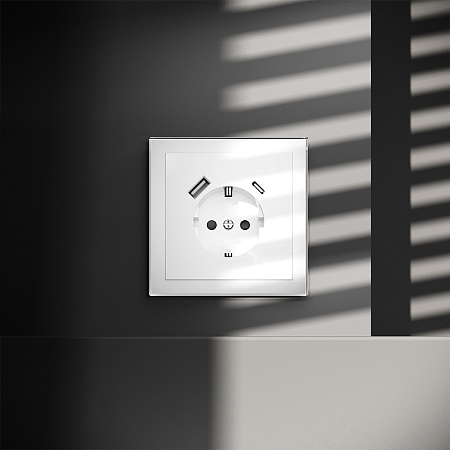 Розетка встраиваемая VOLTUM S70 с заземлением и защитными шторками, с USB, A+С, (белый глянцевы VLS040501 Розетка встраиваемая VOLTUM S70 с заземлением и защитными шторками, с USB, A+С, (белый глянцевы VLS040501