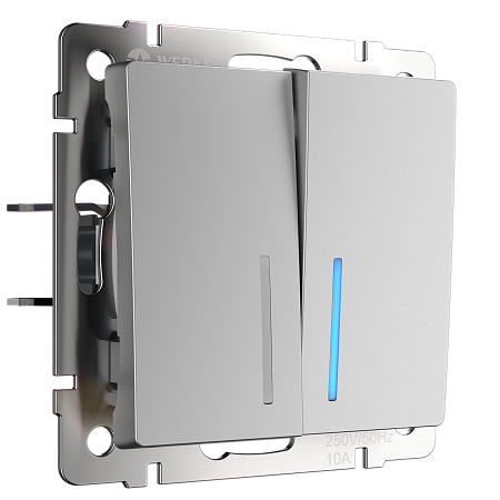 Выключатель двухклавишный с подсветкой Werkel серебряный W1120106 Выключатель двухклавишный с подсветкой Werkel серебряный W1120106