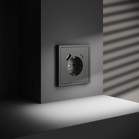 Розетка встраиваемая VOLTUM S70 с заземлением и защитными шторками, с USB, A+С, (титан) VLS040506 Розетка встраиваемая VOLTUM S70 с заземлением и защитными шторками, с USB, A+С, (титан) VLS040506