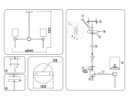 Люстра на штанге Ambrella light LH72373 Люстра на штанге Ambrella light LH72373