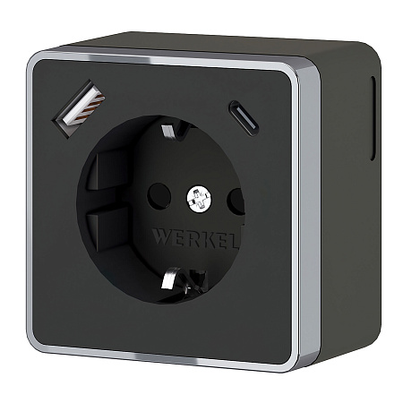 Розетка с заземлением, шторками и USB тип A+C Gallant (чёрный хром) Werkel W5071735