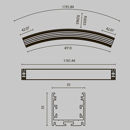 Радиусный профиль 35x35 Ø3000мм 1/8 круга Maytoni ALM-3535R-B-D-45°-3M