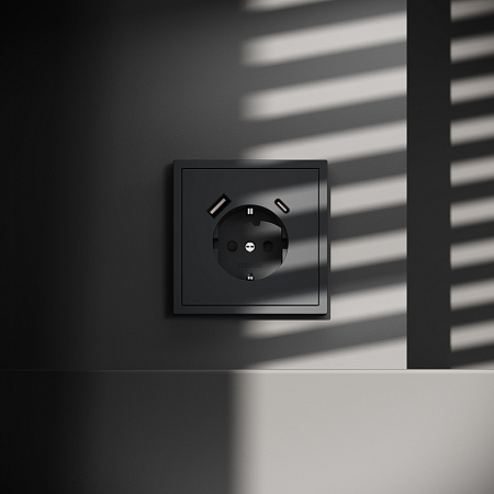 Розетка встраиваемая VOLTUM S70 с заземлением и защитными шторками, с USB, A+С, (графит) VLS040507 Розетка встраиваемая VOLTUM S70 с заземлением и защитными шторками, с USB, A+С, (графит) VLS040507