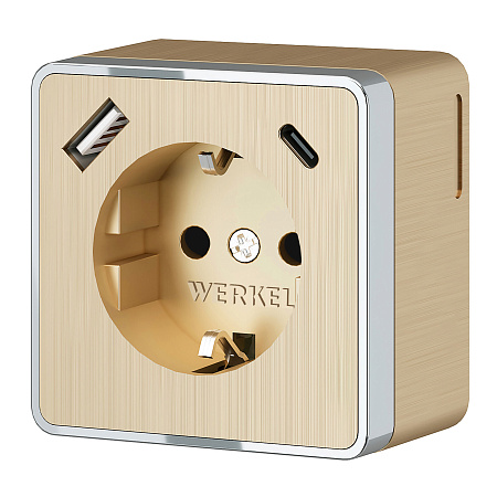 Розетка с заземлением, шторками и USB тип A+C Gallant (шампань рифленый) Werkel W5071710