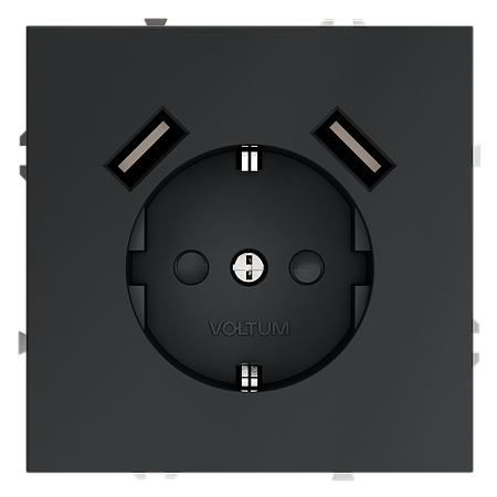 Розетка встраиваемая VOLTUM S70 с заземлением и защитными шторками, с USB, A+A, (графит) VLS040407 Розетка встраиваемая VOLTUM S70 с заземлением и защитными шторками, с USB, A+A, (графит) VLS040407
